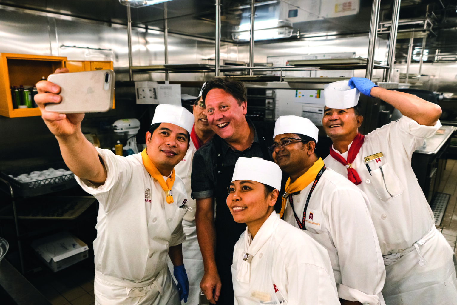 Celebrity Chef Darren Purchese on board the Queen Elizabeth with the staff