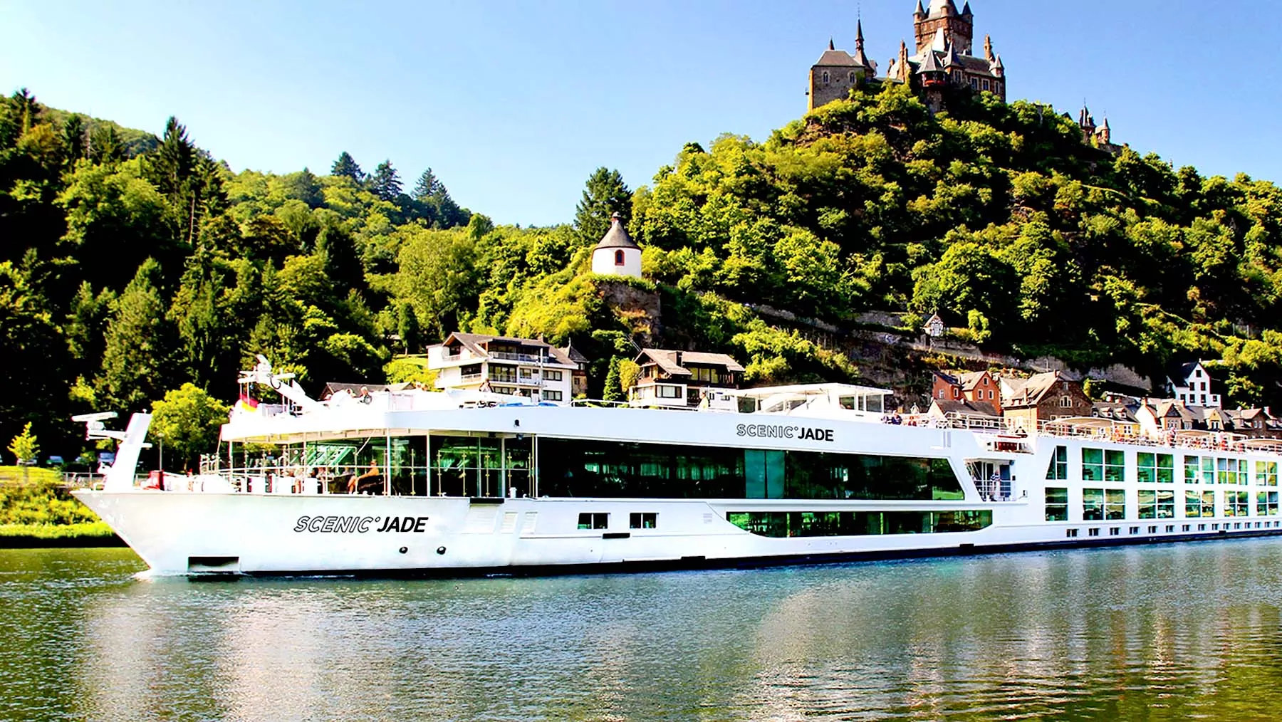 Scenic ship cruising The Rhine river.