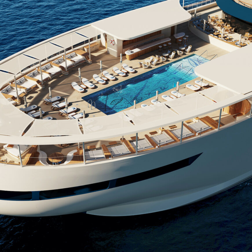The rear deck of Four seasons' proposed yacht elevating the concept of luxury cruising