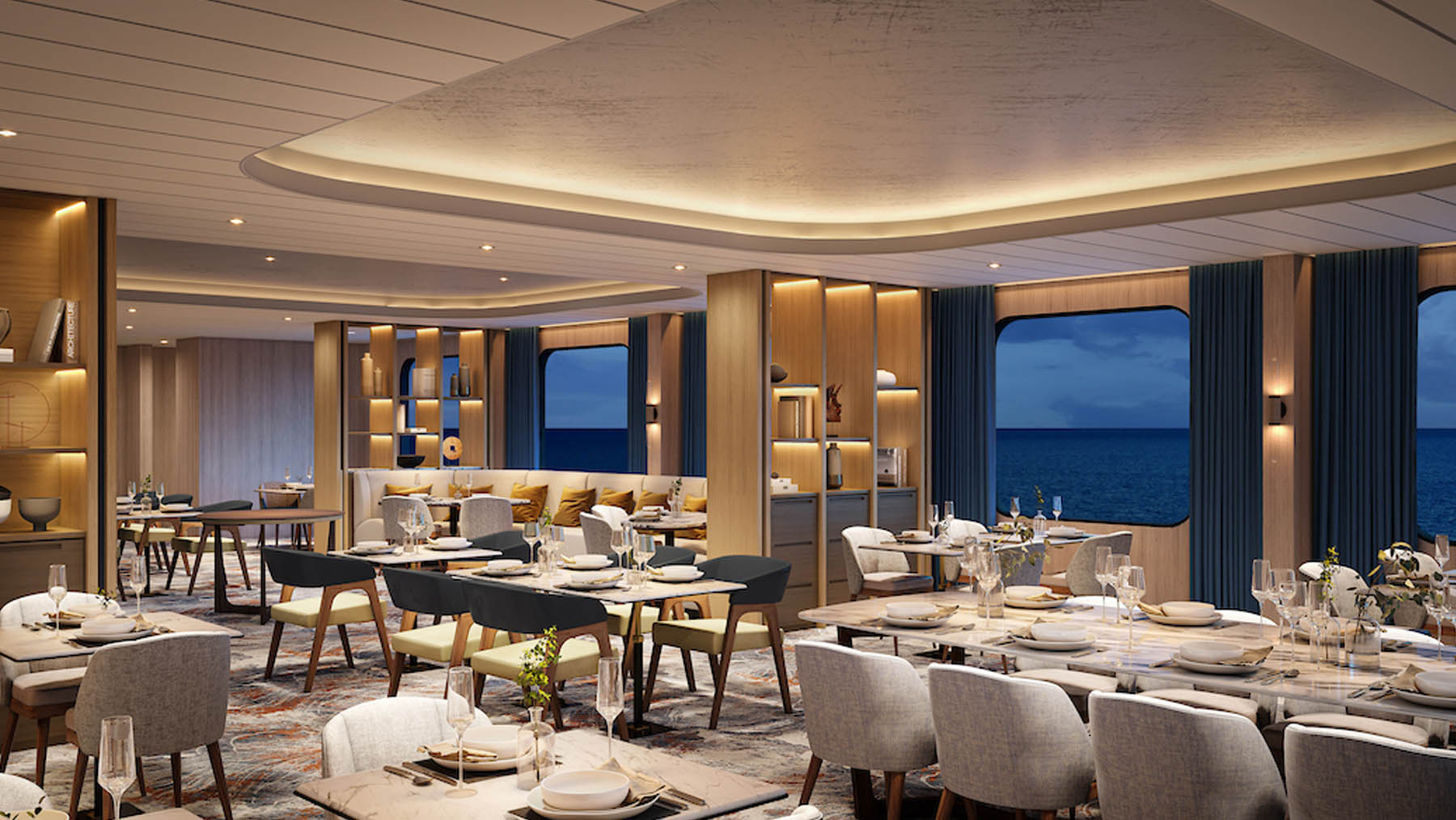 Silver Nova's elegant dining room is one of the ultra-luxurious restaurants aboard Silversea. 