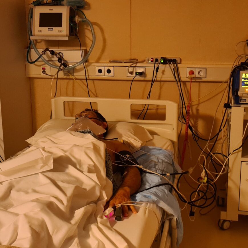Aldo in the hospital after his heart attack.