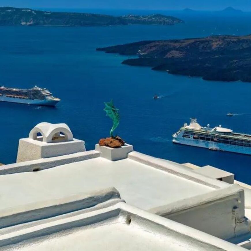 Cruise overtourism in Santorini with three ships